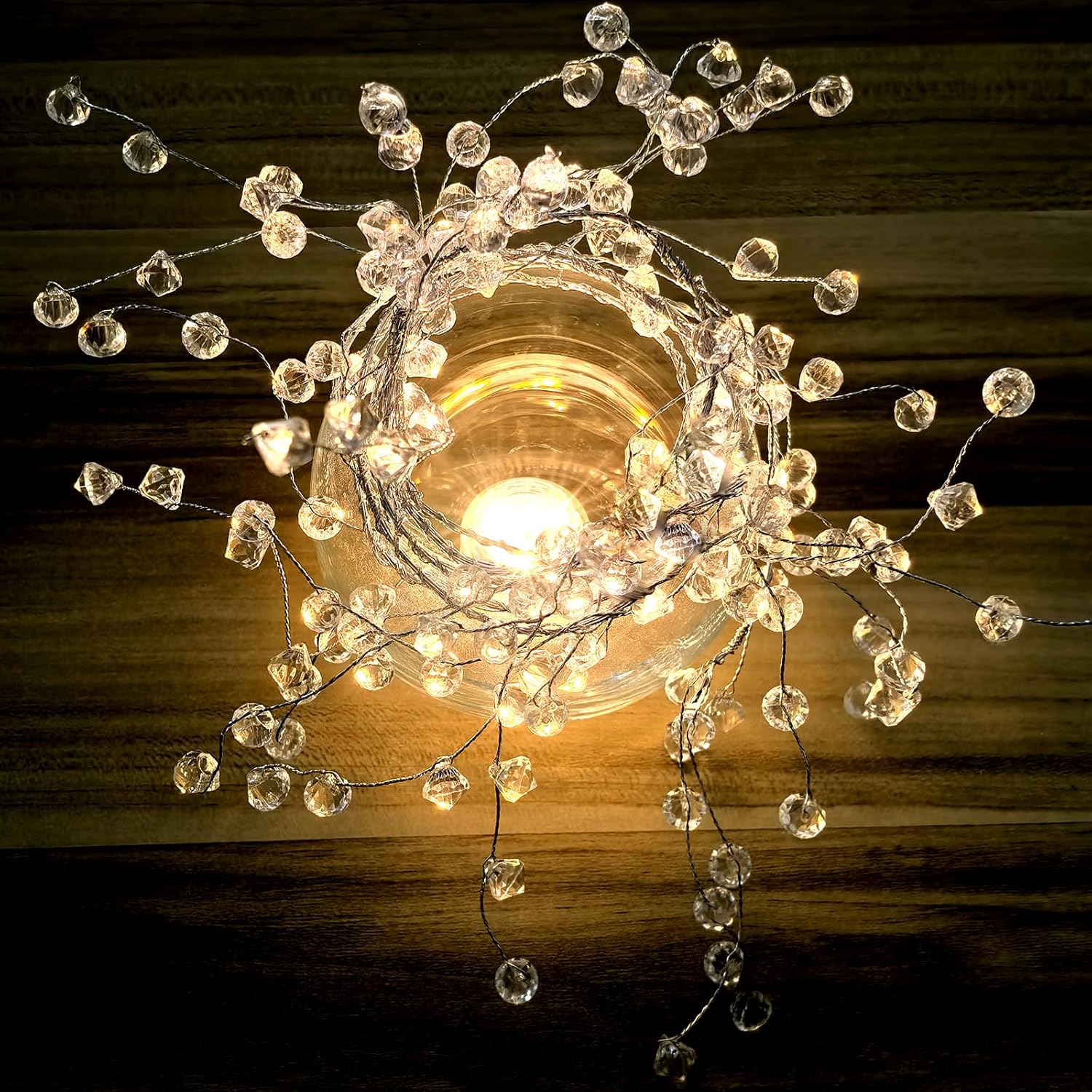 (10 Pack) 47” Clear Diamond Beaded Crystal Christmas Garland - Wire String Acrylic for Christmas Decorations, DIY Wreath Wedding Party Centerpiece Crystal Diamond Branch