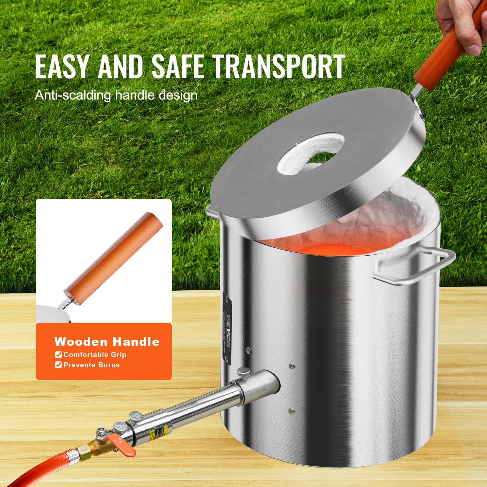 VEVOR Horno de Fusión de Propano Kit de Horno de Fusión de Metales a Gas 8 kg Horno de Fundición para Hogar con Crisoles y Pinzas, Mango de Madera para Reciclaje de Aluminio, Cobre, Plata, Oro