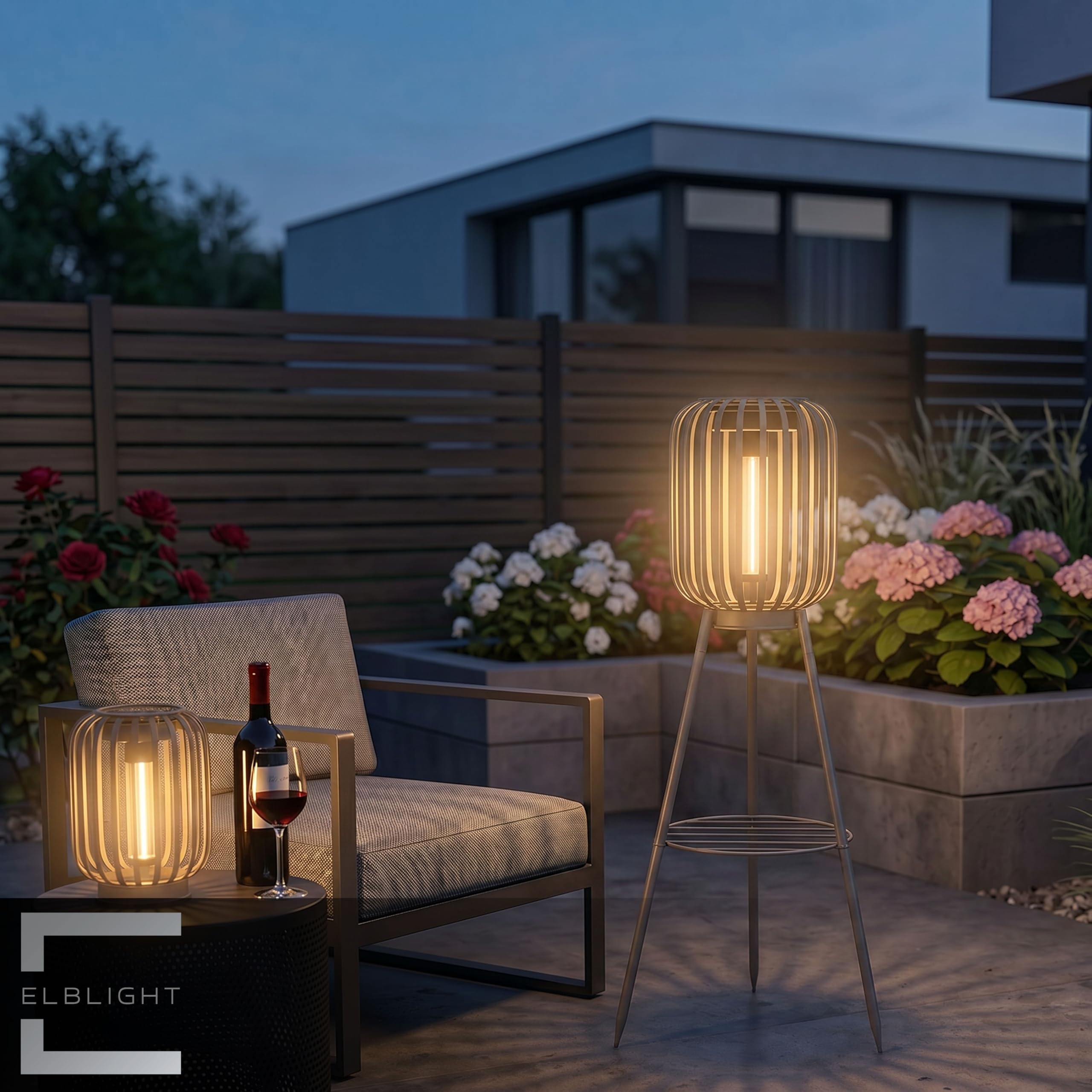 Northpoint ELBLIGHT LED Solar Stehleuchte 3in1 Gartenlampe Außenleuchte COB LED warmweiß Lichtsensor IP44 wetterfest Beige