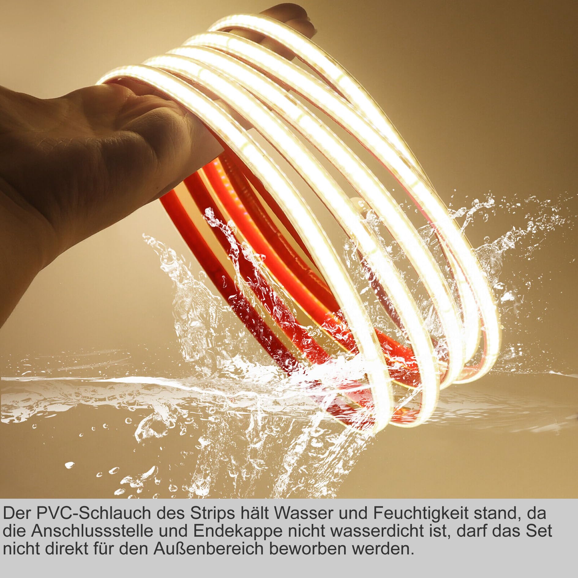 COB LED Stripe Set, LED Streifen Band Lichtschlauch Leiste Kette, Teilmöglichkeit aller 10 cm, 360LEDs pro Meter, IP20 Netzkabel mit Eurostecker (50 Meter, Kaltweiß (6000K), mit Schalter)