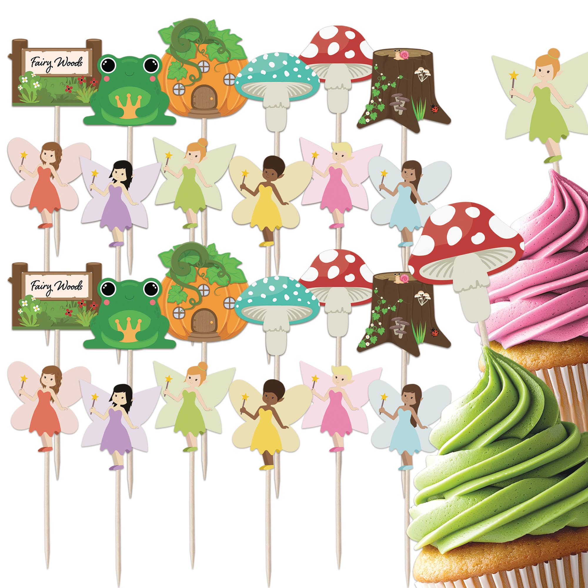 Fairies & Magical Woodland Cupcake Toppers Set - 24pc - Birthday Party Cupcake & Cake Decorations