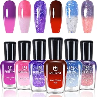 6 Colors Color Changing Nail Polish Set, Temperature Change Nail Polish - Color Temperature Control Nail Polishing for Women Girls Manicure at Home, Temperature Controlled No UV Nail Light(Colorful C)