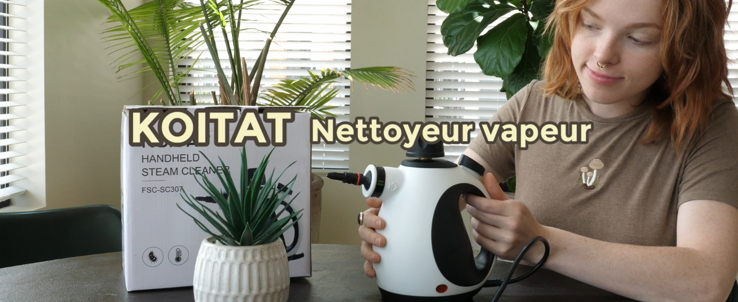 KOITAT Nettoyeur Vapeur Portable 105°C Avec 10 Accessoires - Pour Meubles, Voiture, Sols Et Tissus