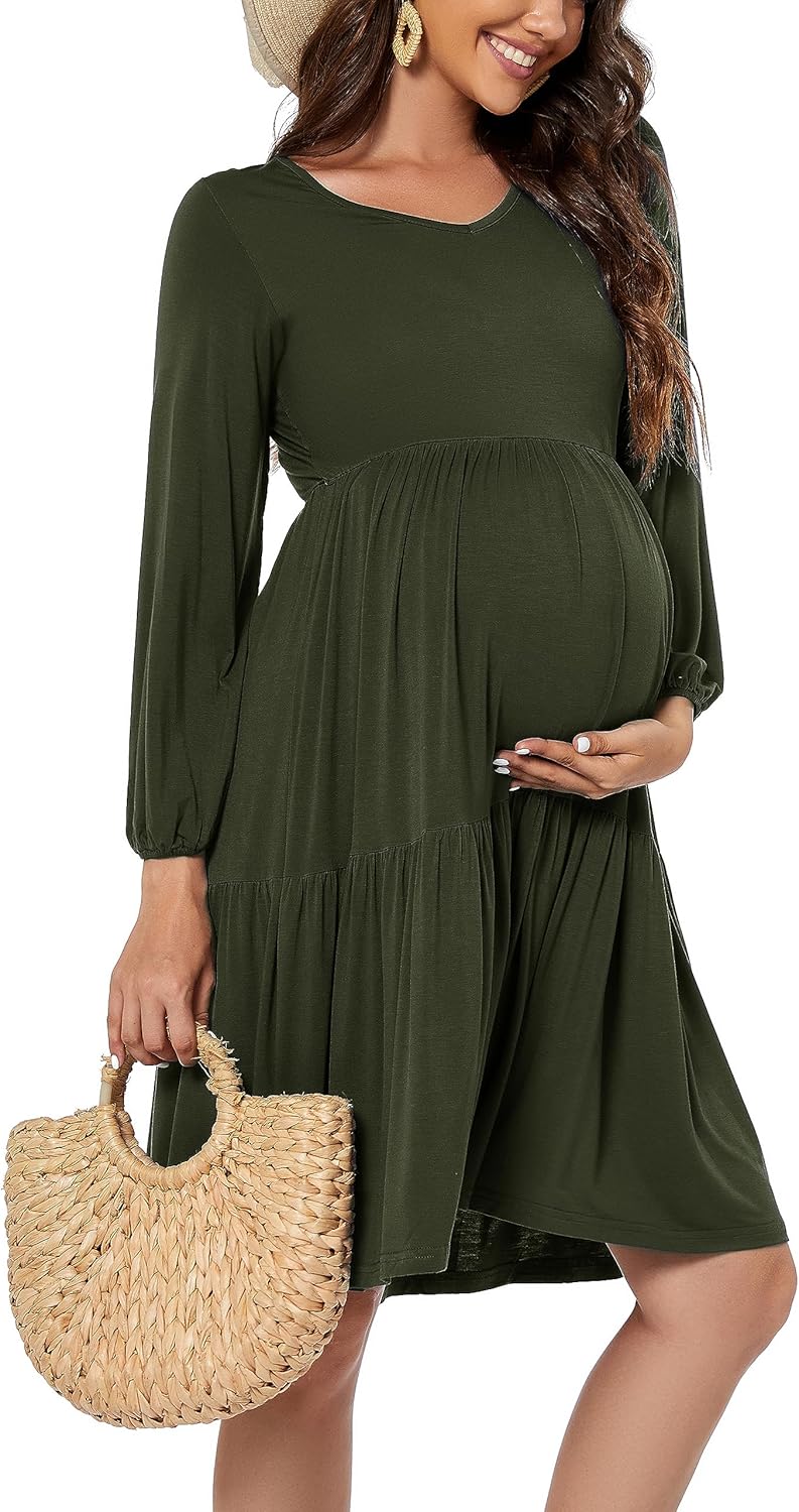 Smallshow Women's Maternity Dress Ruffle Long Sleeve Pregnancy Clothes