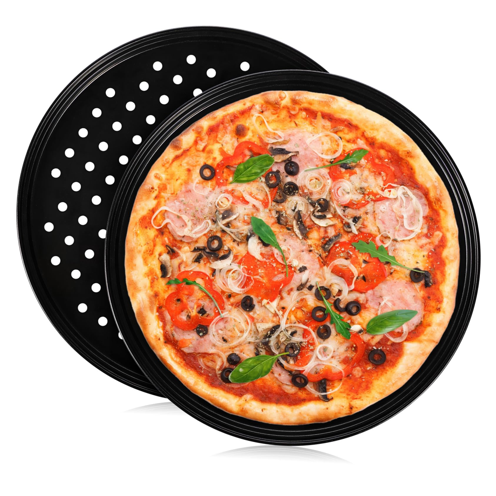 Cabilock Bandeja Redonda Para Pizza Acero Al Carbono 32 Cm 2 Unidades Antiadherente Para Hornear