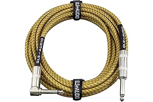 GLS Audio 20ft Braided Tweed Instrument Cable for Electric Guitar and Bass