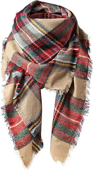American Trends Womens Fall Winter Scarf Plaid Tassel Soft Warm Blanket Scarves Womens Shawl Wraps