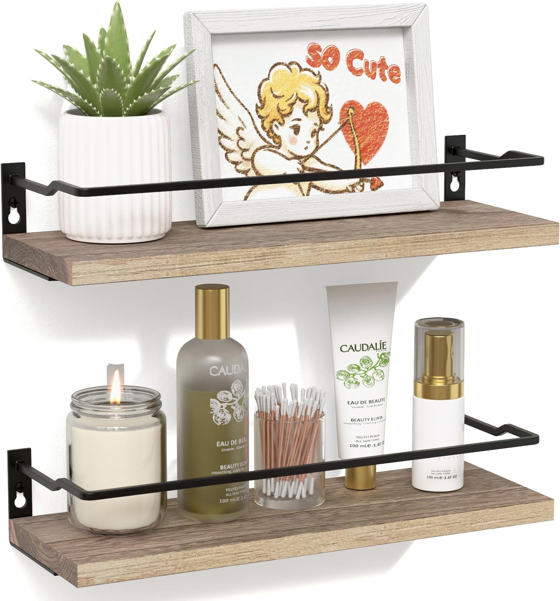 Amazon.com: Peter's Goods Rustic Floating Wall Shelves with Rails ...
