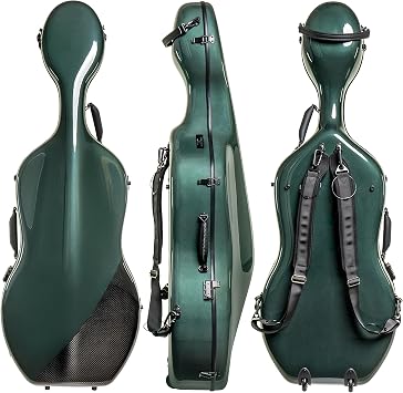 MI&VI CC-9001 Pure 100% Carbon Fiber Cello Case Full Size 4/4 with Wheels | Carry Straps | 8lb Lightweight | Tough Shell Dark Green V2
