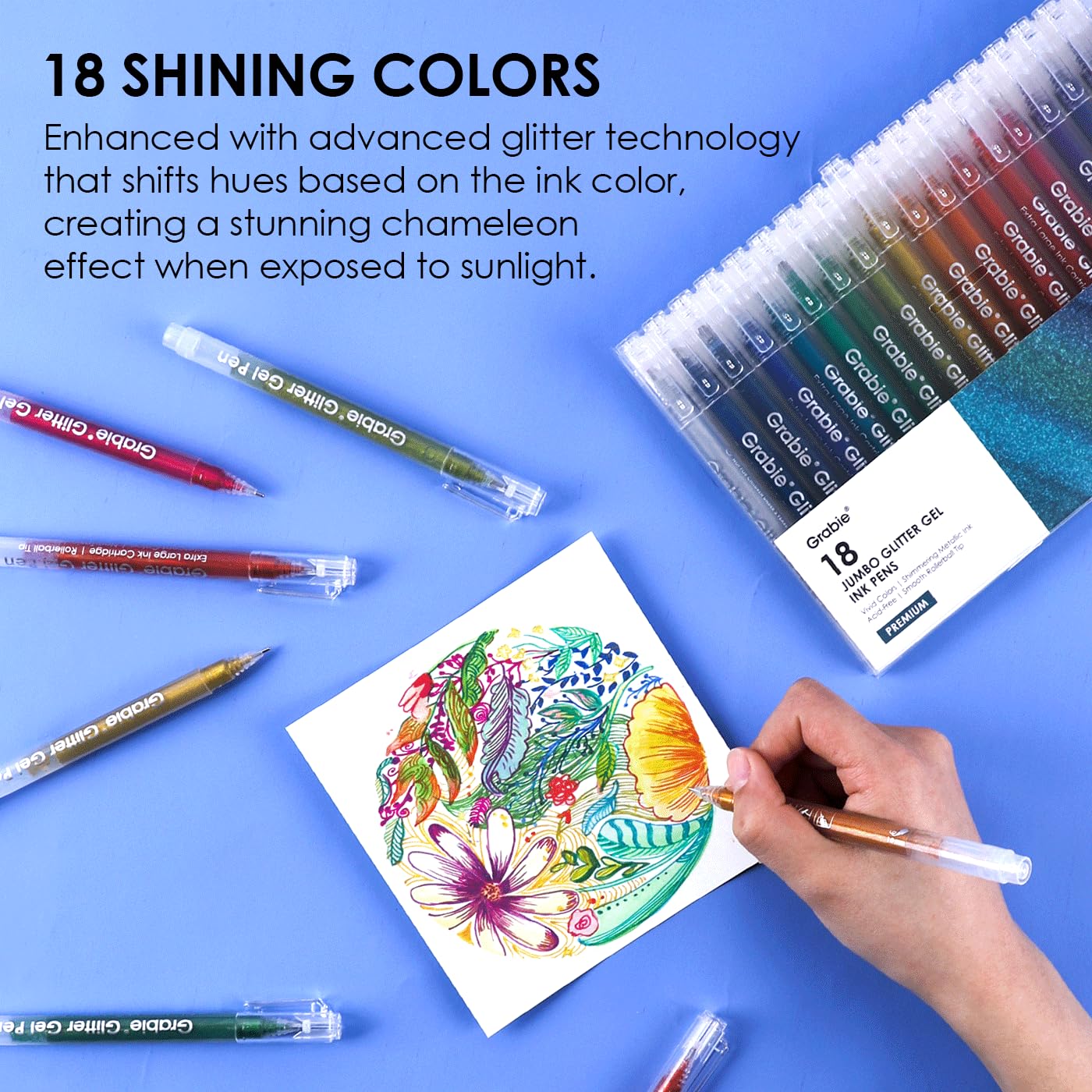 Grabie Set di 18 penne a inchiostro gel glitterate Jumbo per colorare, pennarelli scintillanti, penne glitterate per adulti
