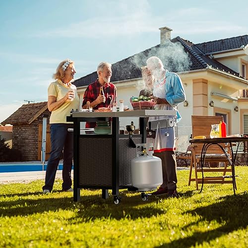 Miniatura 2 de onlyfire Isla de cocina con ruedas de 35 pulgadas y carrito de servicio para barbacoa con encimera grande de acero inoxidable para interiores y