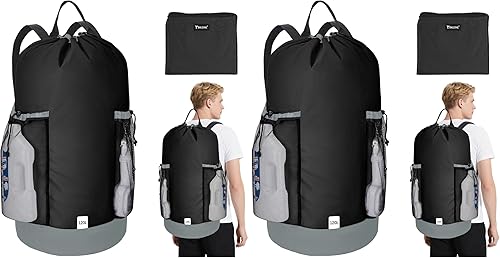 Vista 11 de BALEINE Mochila Bolsa de Lavandería de 120L, Tela Oxford 900D Bolsas Grandes de Lavandería de Viaje con Correas para el Hombro y 2 Bolsillos de Negro