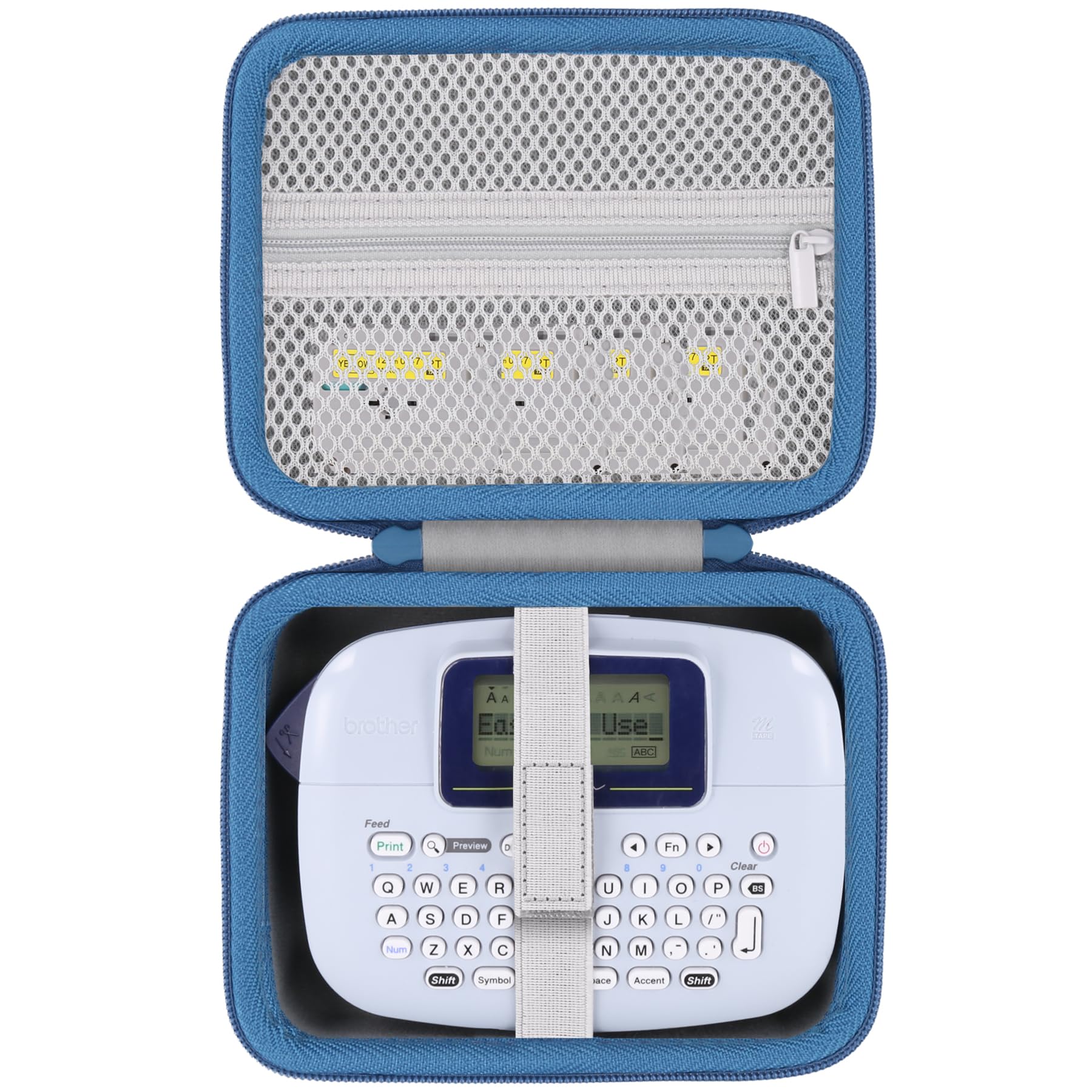 Baval Label Printer Case Compatible with Brother PT-M95 P-Touch Monochrome Label Maker and Label Tapes(White Case,Blue Zipper)