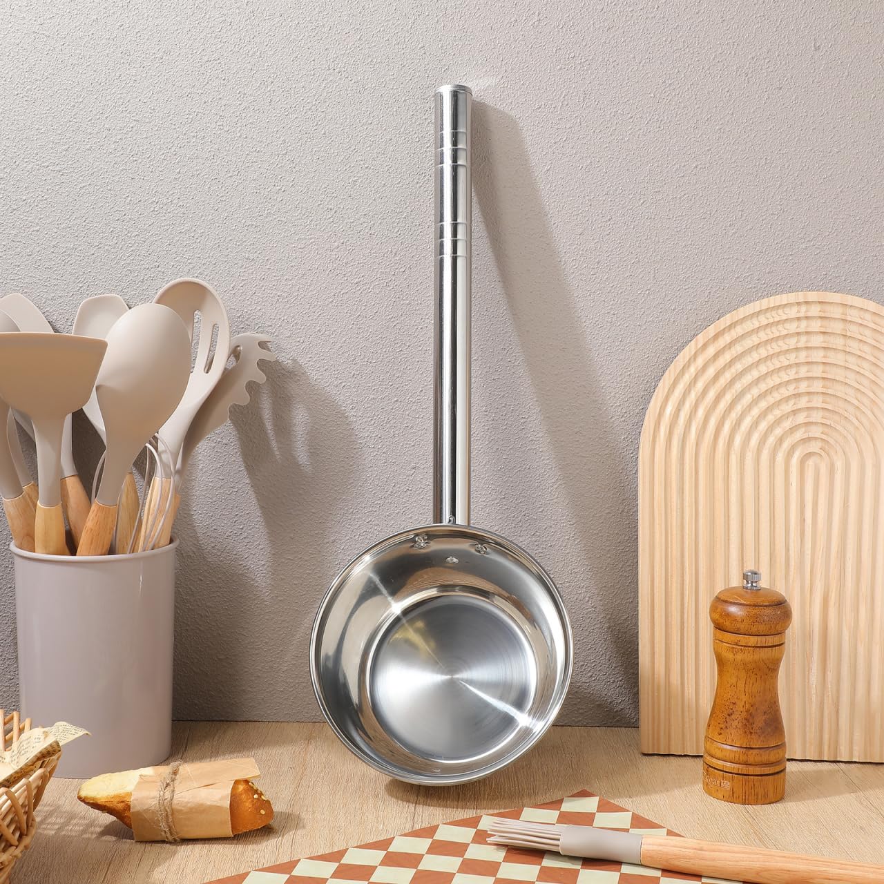 Veemoon Mestolo in acciaio inox, 1 litro, con manico lungo 16 cm, mestolo di alta qualità, ideale per cucina e giardino, lavabile in lavastoviglie, perfetto accessorio da cucina per zuppe e salse