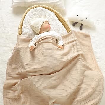Baby Stroller Swaddle Blankets for Boys & Girls Cozy Cotton Ribbed Knit Newborn Infant Toddler Crib Quilts Receiving Blanket 30 x 40 Inch