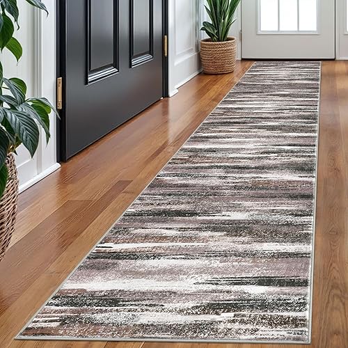 Miniatura 174 de Alfombra moderna abstracta de 2 x 6 pies, alfombra de pasillo lavable gris negro multi para cocina, antideslizante, suave, alfombra delgada de Gris