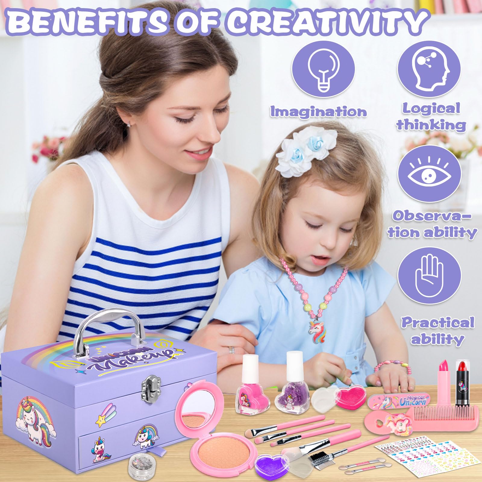 Kinderschminke Schminkkoffer Mädchen Schminke Kinder - 68pcs Waschbar Schminke Kinder Make Up Set Mädchen Spielzeug Weihnachts Geburtstags Geschenke für 4 5 6 7 8 9 10 11 12 Jahre