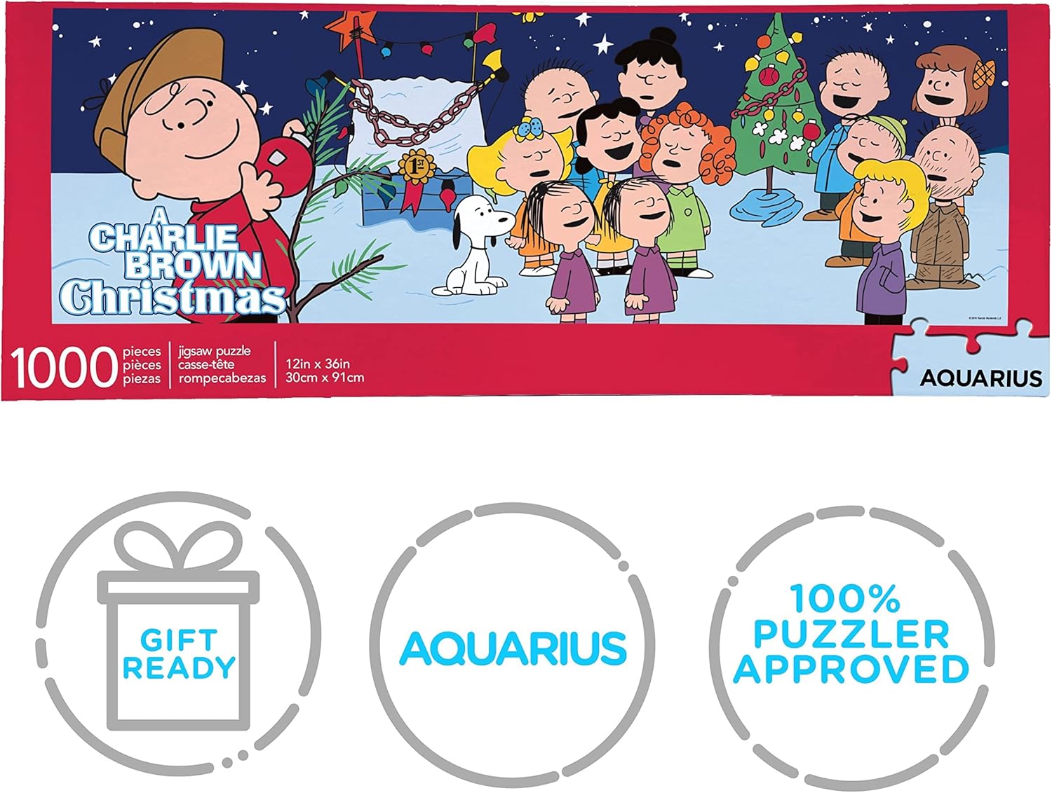 AQUARIUS Peanuts Charlie Brown Christmas Puzzle (Slim 1000 Piece Jigsaw Puzzle) - A Charlie Brown Christmas Puzzle - Officially Licensed - Glare Free - Precision Fit - 12 x 36 Inches, Multi Color