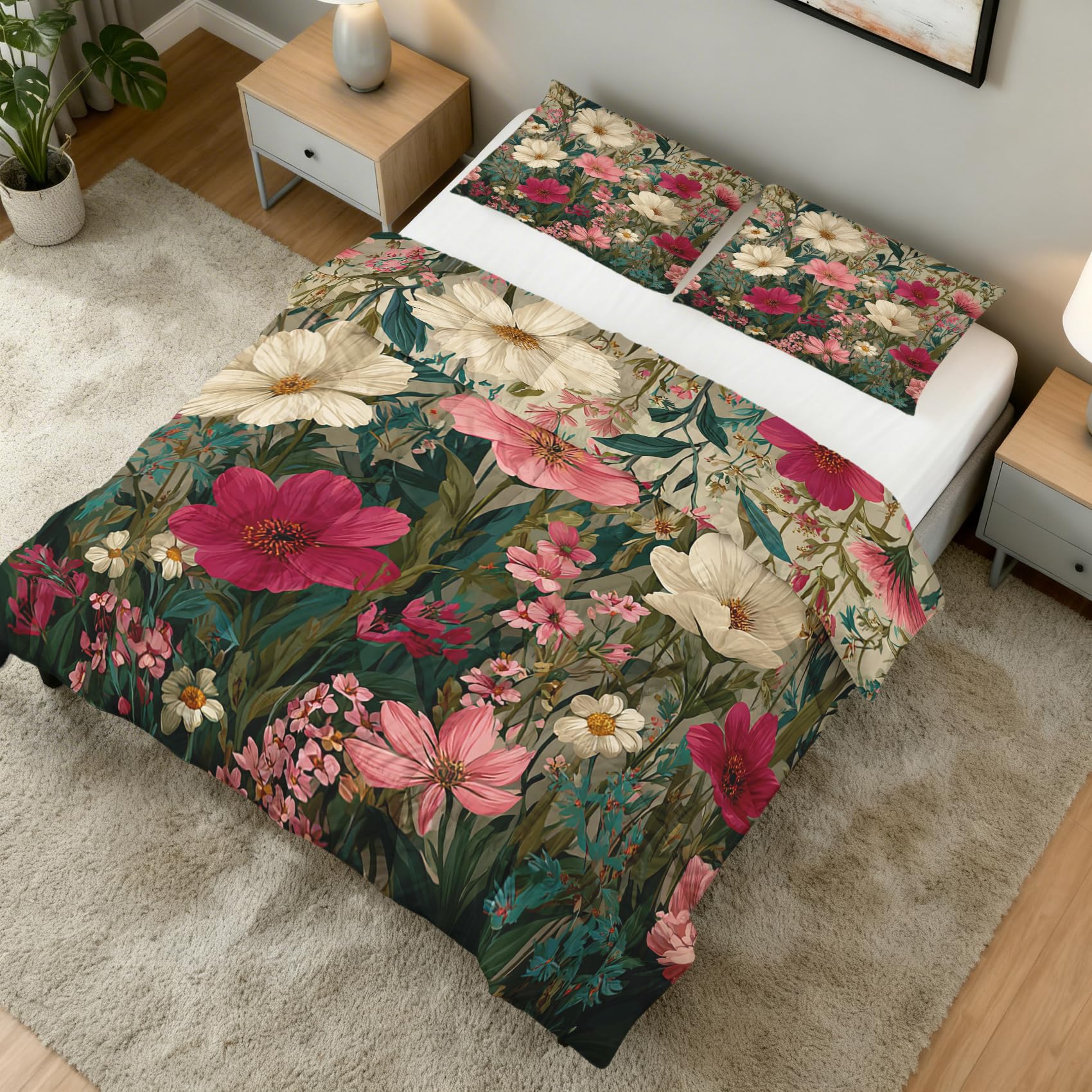 Blumenmuster Bettdecke 135x200 4 Jahreszeiten, Weiß Rosa Blumen Bettdecke Ohne Bezug Warm Steppdecke Ganzjahresdecke Winterdecke Mit Kissenbezug, Schlafzimmer Deko Blumenmuster