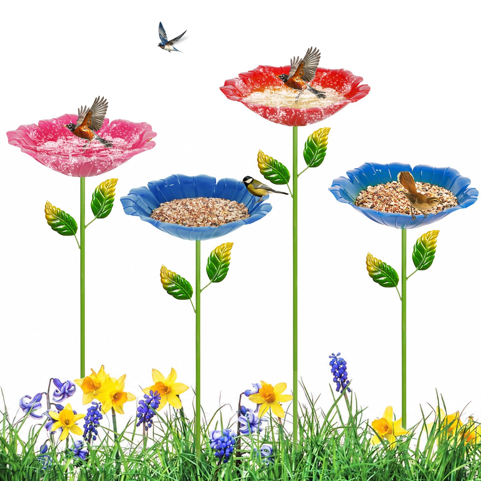 4 Pack Bird Bath for Outside, Outdoors Garden Decor Flower Birdbath