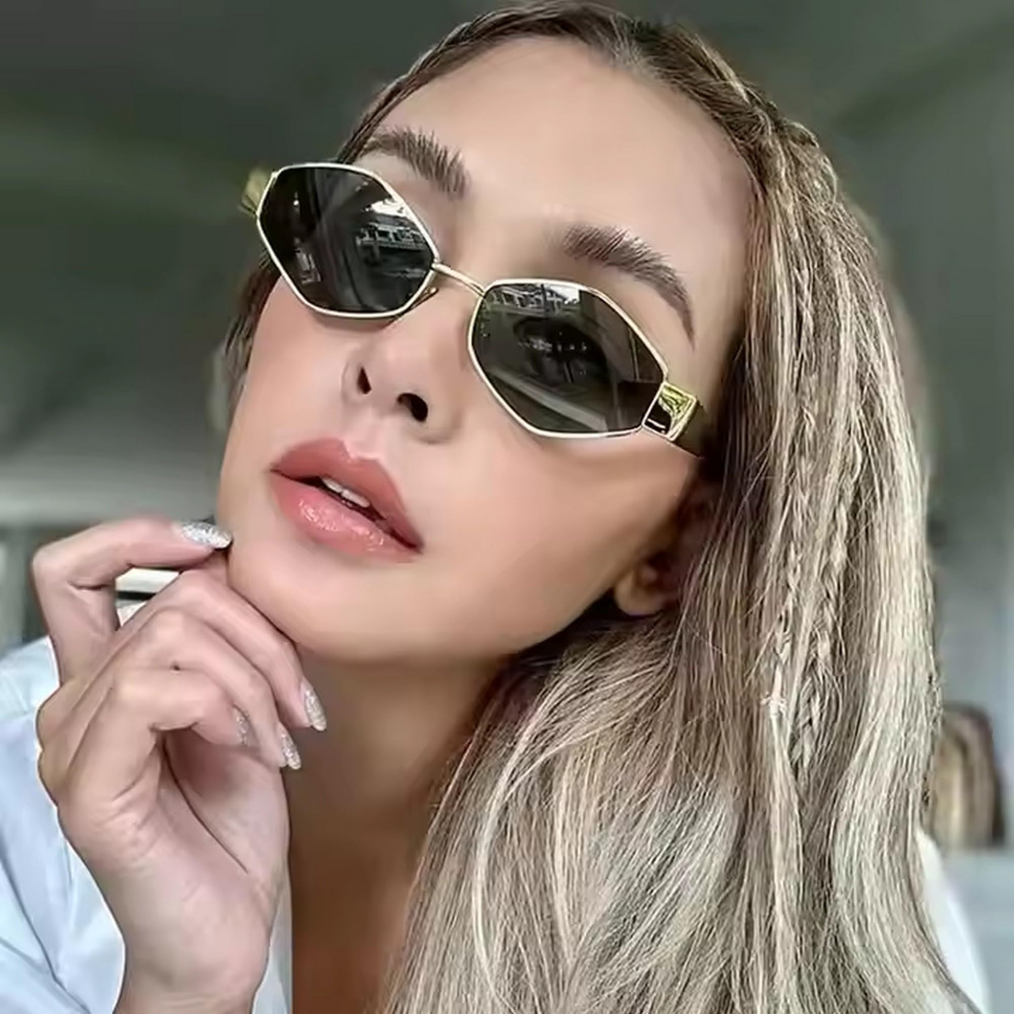 Dervin Gafas de sol retro hexagonales de moda para hombres y mujeres, modernas, elegantes y clásicas, protección UV400 y marco de metal duradero