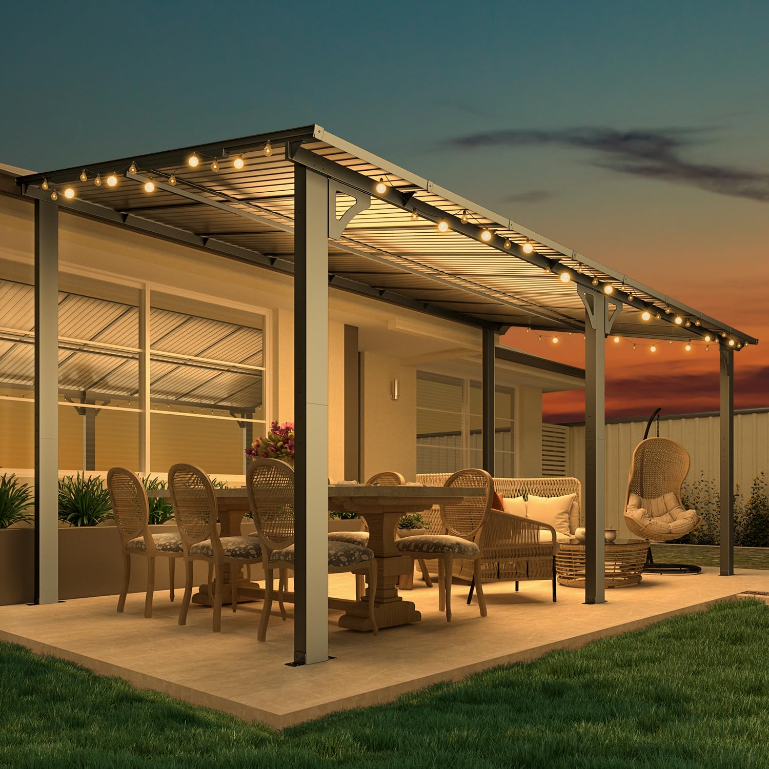 AECOJOY 16' x 8' Hard Top Lean-to Gazebo installed on a patio