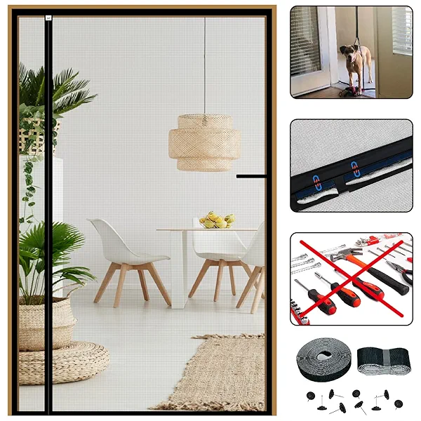 CHIYUNS Reversible Left Right Side Opening Screen Door Mesh Magnetic Closure Heavy Duty, Self Closing Fiberglass Bug Net with Magnet for Sliding Doors & Doorway, Pet Friendly, 36 x 80 inch