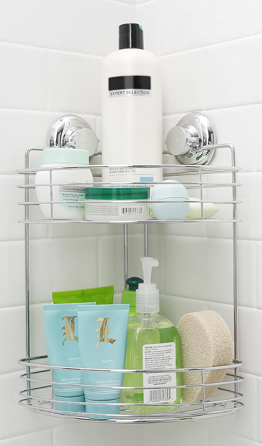 BINO SMARTSUCTION Rust Proof Stainless Steel Shower Caddy (2-Tier Corner Shelf, Stainless Steel)