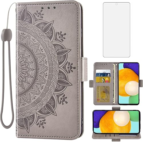 Asuwish Funda tipo cartera compatible con Samsung Galaxy A52A52S 5G, protector de pantalla de vidrio templado, tarjetero, correa de muñeca, soporte