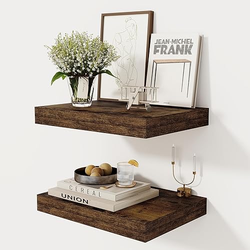 Miniatura 43 de Estantes flotantes de color blanco profundo de 12 pulgadas, estante flotante de 16 x 12 pulgadas para libros, estantes de pared profundos de madera