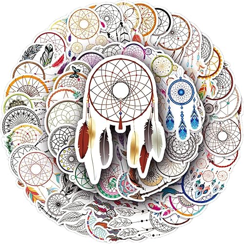 Calcomanías para atrapasueños 50 unidades calcomanías para botellas de agua para niños adolescentes atrapasueños impermeables para equipaje