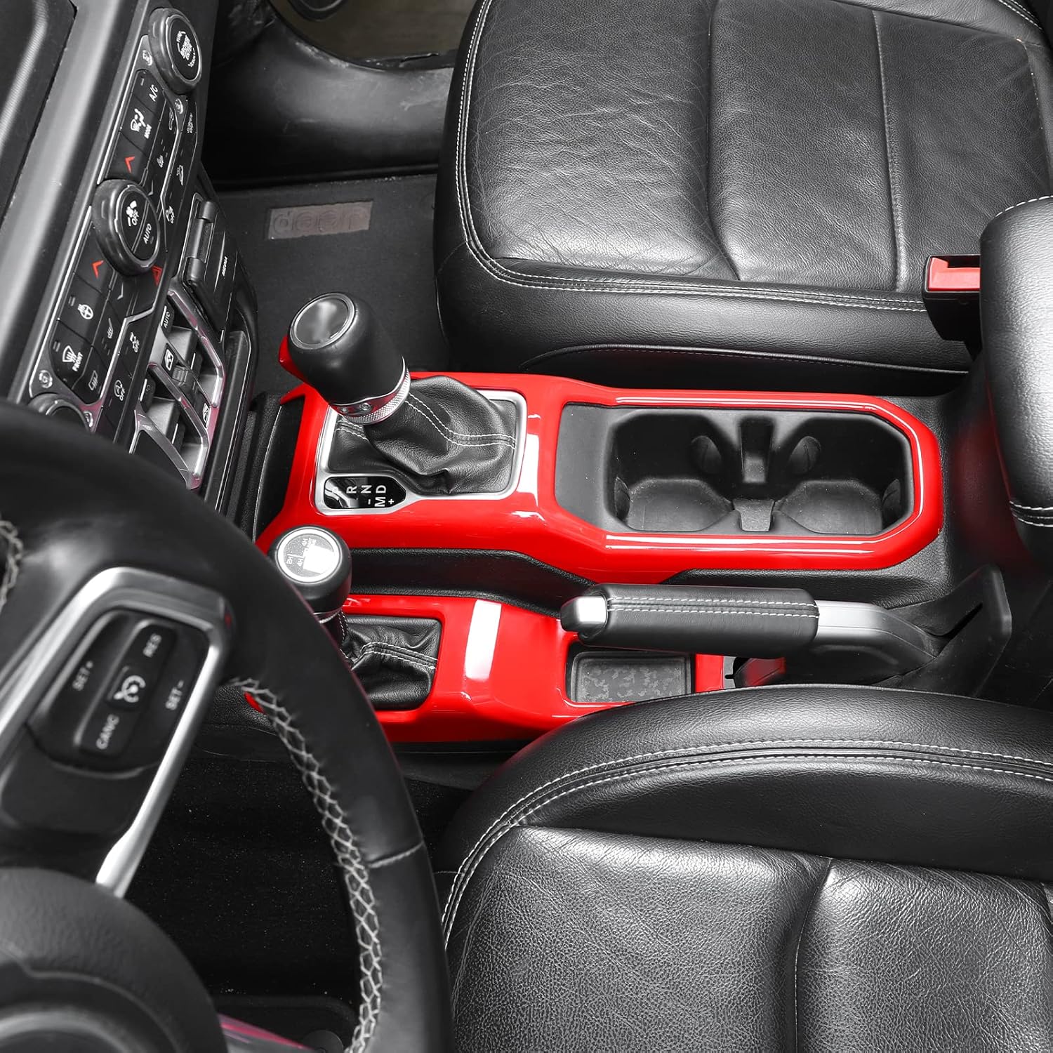 JeCar Red Center Console Gear Shift Cup Holder Panel Cover Fit for 2018-2025 Jeep Wrangler JL JLU Gladiator JT Interior Trim Accessories