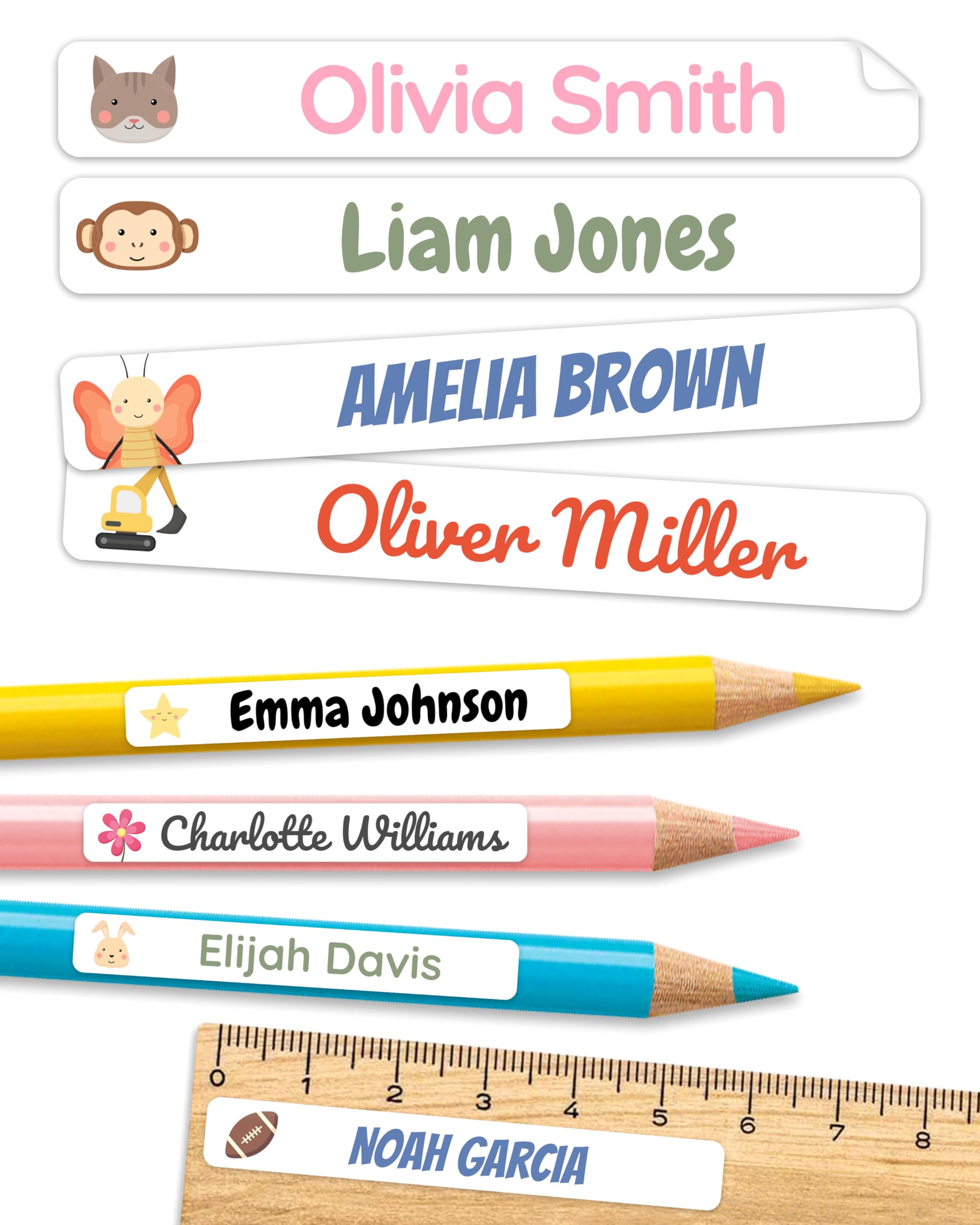 Personalized Kids Name Labels for Pencils White [75pcs] - Waterproof Name Stickers for School & Daycare - Pencil Custom Name Stickers - Children Name