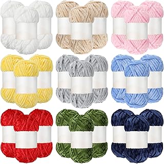 Timgle 27 Skeins Chenille Yarn Plush Thick Yarn Fluffy Velvet Yarn Soft Warm Bulky Blanket Chunky Yarn Total Length 2362.5 Yards for Crocheting Knitting DIY Craft Sweater Shawl, 100g Each, 9 Colors