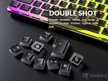 Ranked Pudding v2 PBT Keycaps | 145 Double Shot Translucent ANSI US & ISO Layout | OEM Profile for Full Size, TKL, 75%, 65% and 60% RGB Mechanical Gaming Keyboard (Black)