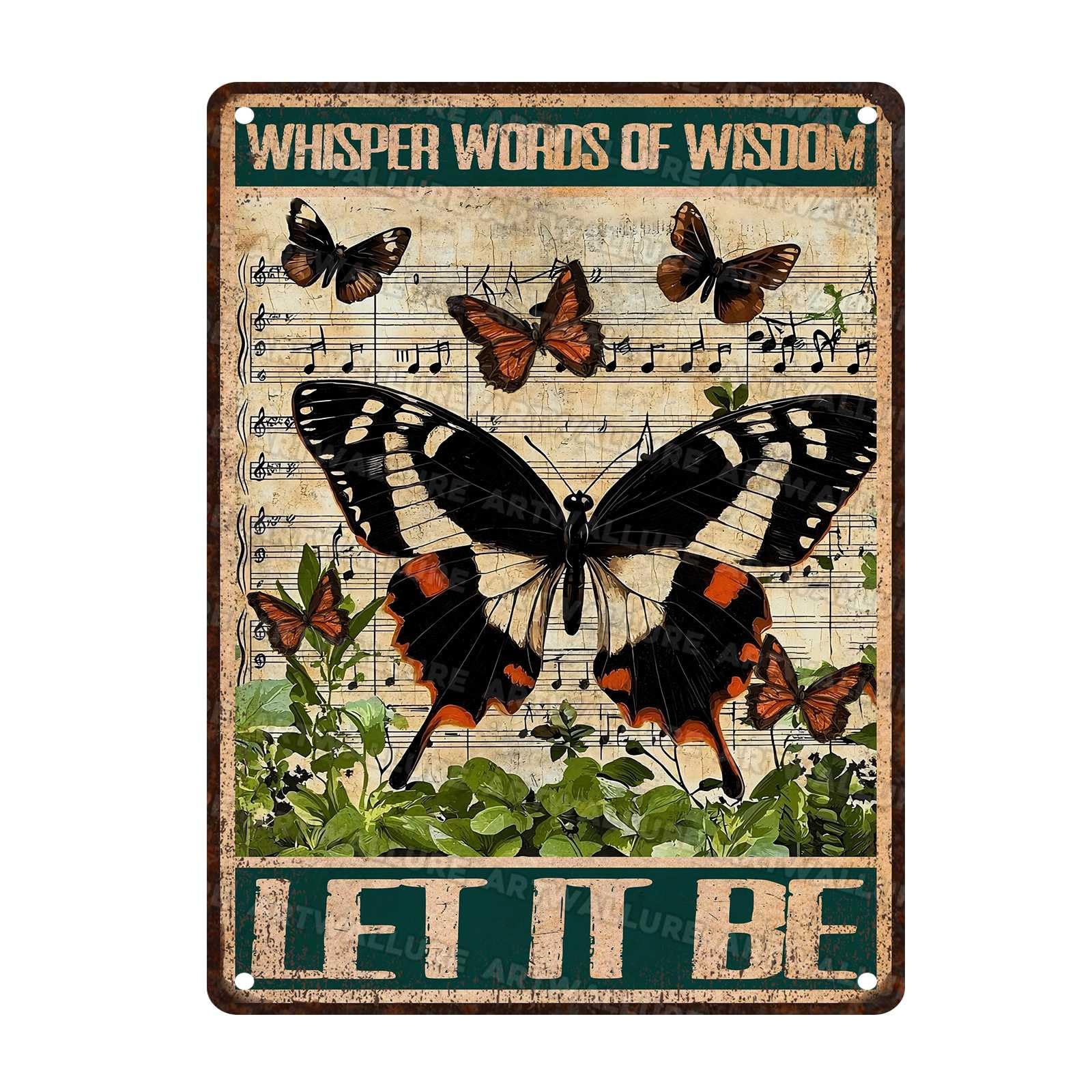 Butterflies Vintage Tin Sign Let It Be The Metal Tin Sign Wall Decor Retro Whisper Words of Wisdom Art Signs for Room Aesthetic Home Decor 12x16Inch