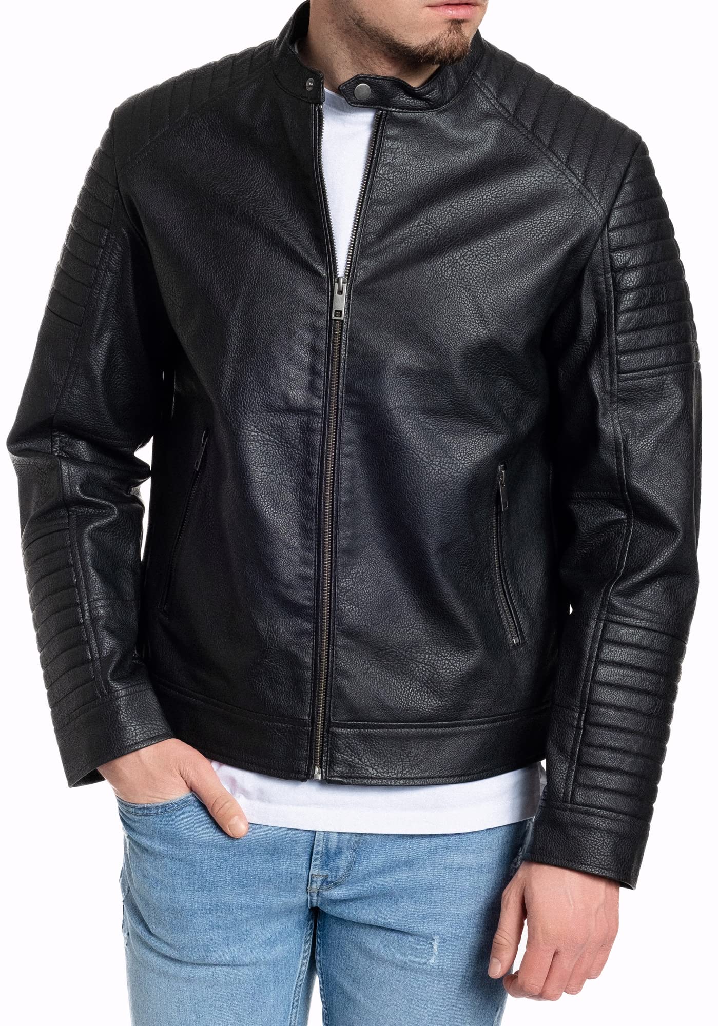 JACK & JONES Herren Kunstlederjacke - Biker Jacke schwarz