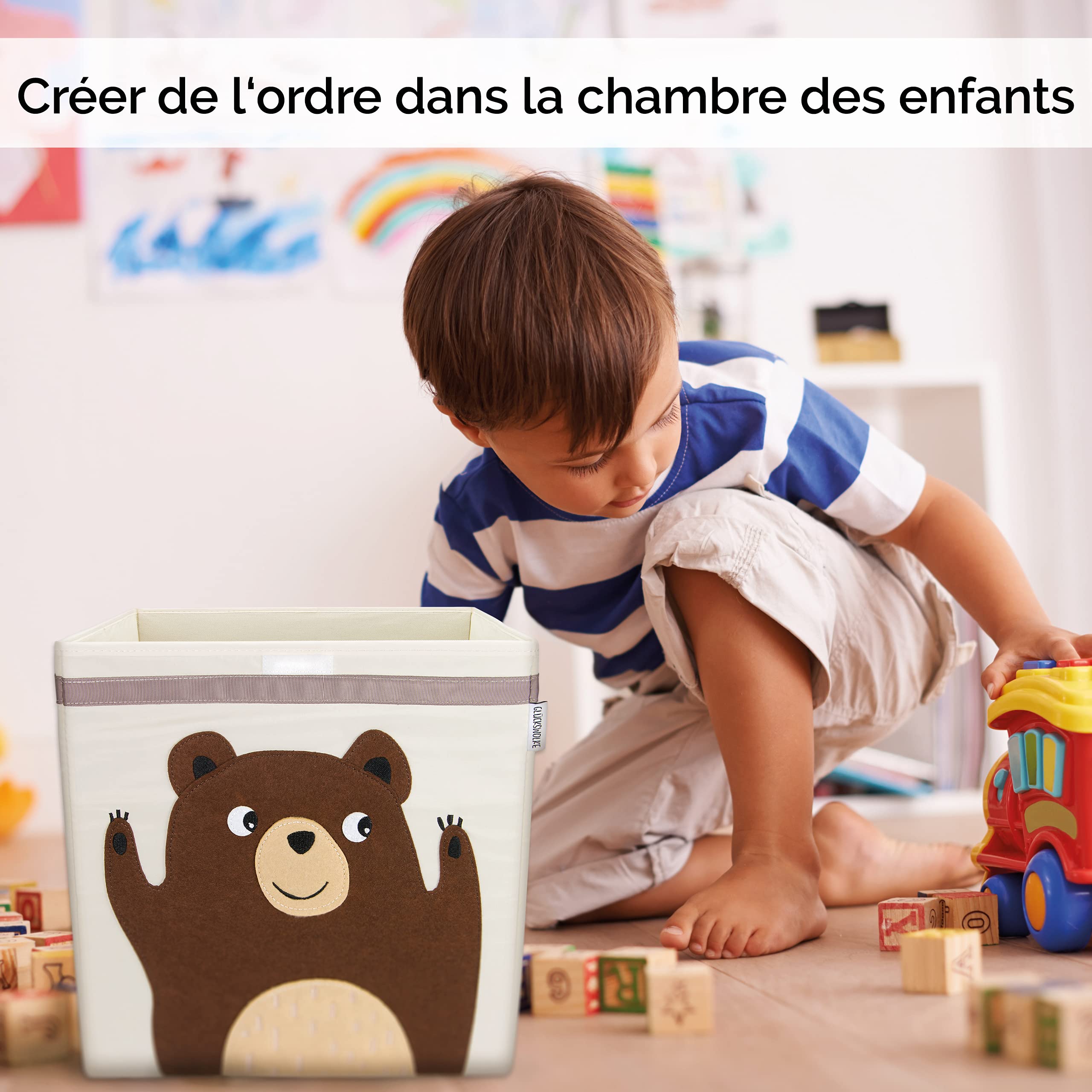 GLÜCKSWOLKE Boite de Rangement Enfant - 15 Motifs I Coffre à Jouet I Caisse Cube (33x33x33) I Bac à Jouets avec Couvercle - Chambre Bebe I Panier à Jeux pour Fille et Garcon (Ours)