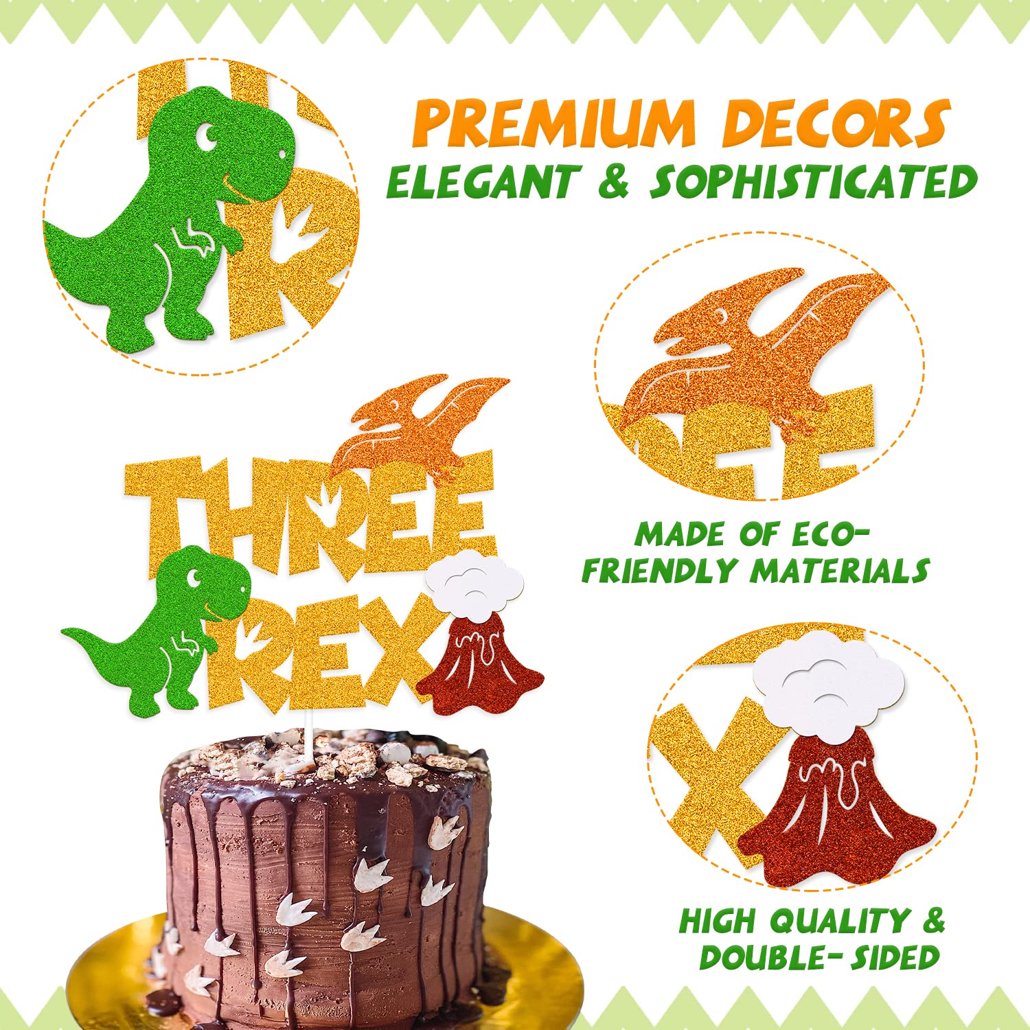 LaVenty Dinosaurier Cake Topper Set – 5 Dinos, Blätter & Palmen Für Geburtstagstorte