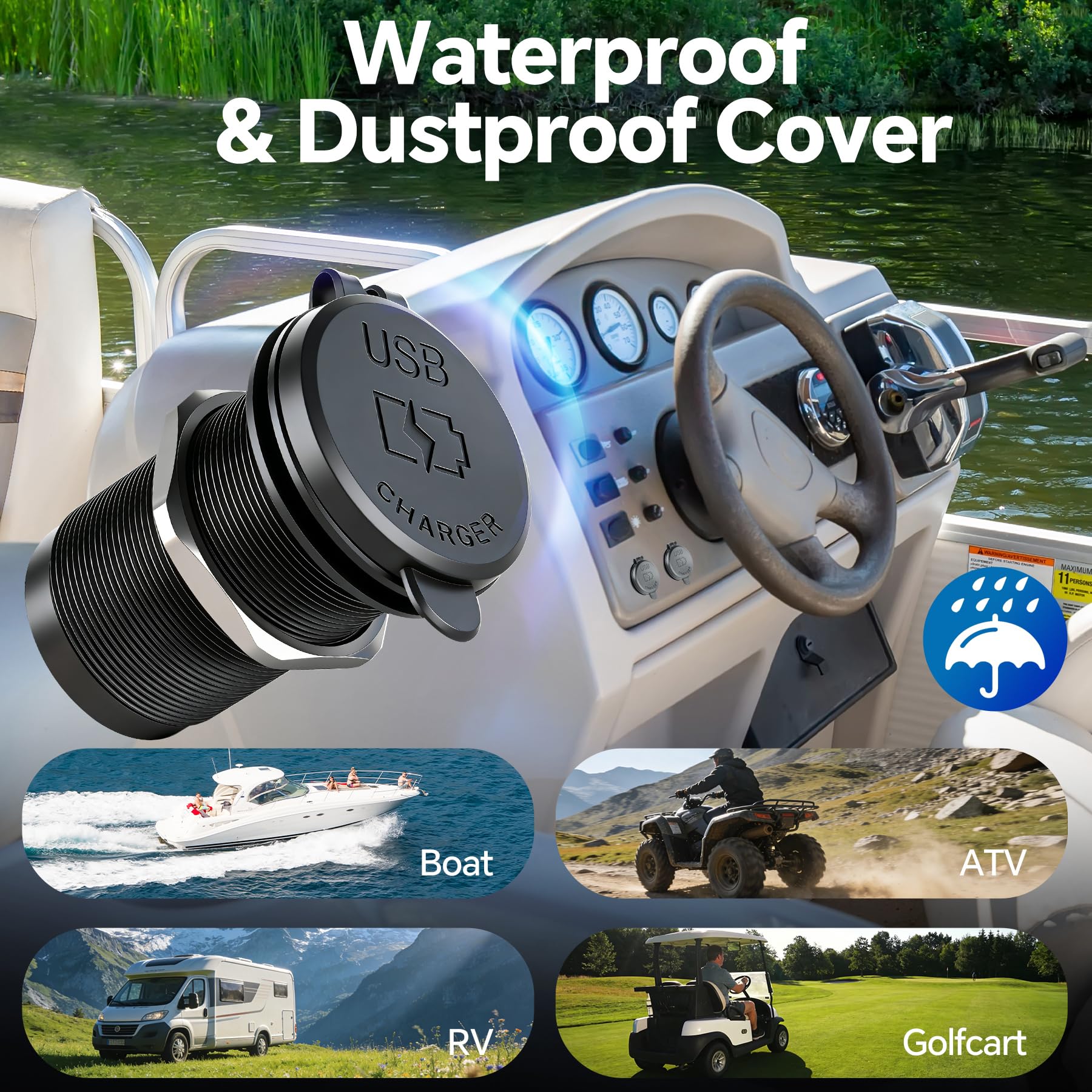 acegoo Presa USB C da 12 V 100 W PD e 18 W QC presa USB per camper, caricabatterie impermeabile per laptop, ricarica rapida per camper, barca, autobus, auto, camion, ATV, golf (confezione da 1)