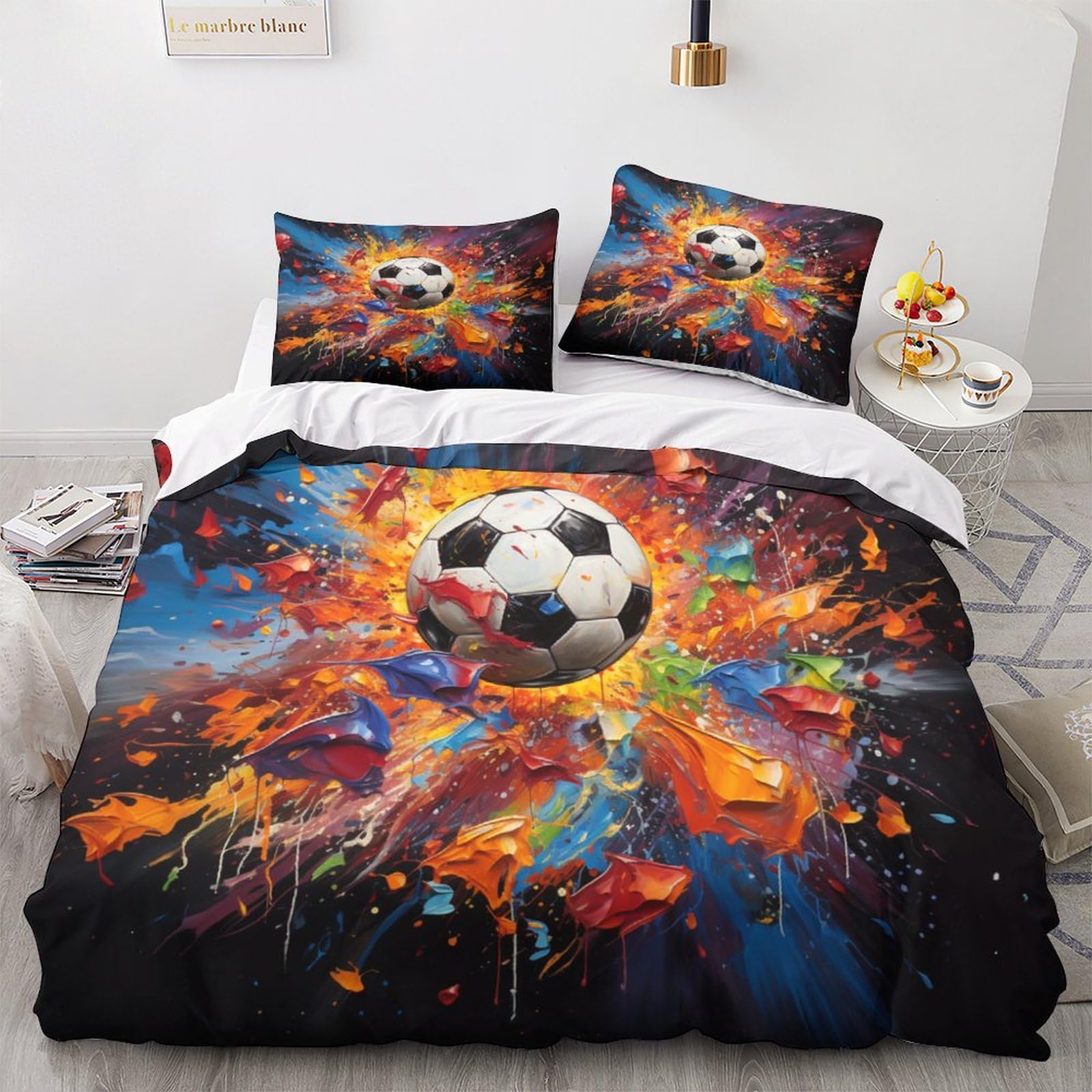 Housse de couette football 3D King 220x240 parure de lit 3 pièces adulte