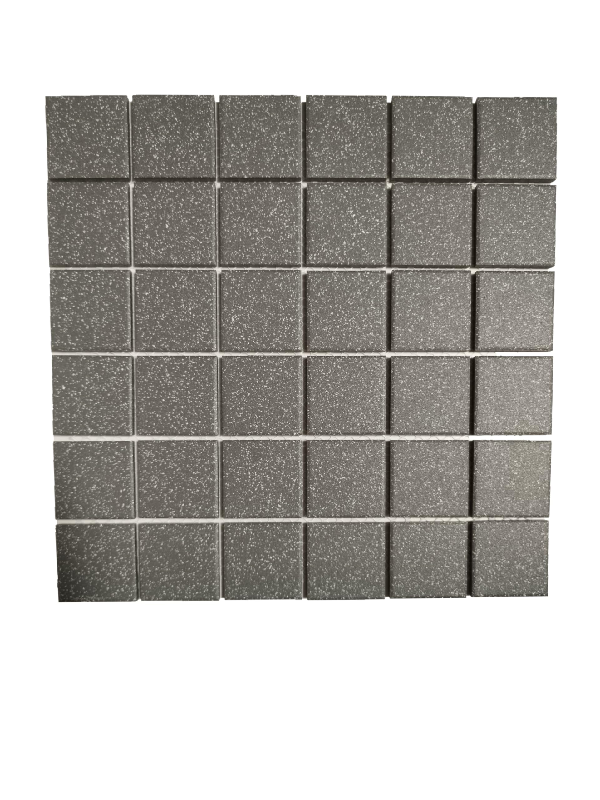 Modelo U014 (Gris Oscuro Sal&Pimienta) Mosaico enmallado de Porcelanico Todo Masa. Medida 4,8x4,8cm. Pegado en Mallas de 30x30cm.