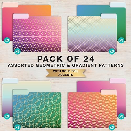 Miniatura 2 de Global Printed Products Carpetas de archivo impresas de diseñador de lujo, pestaña de corte de 13, posiciones surtidas, tamaño carta, 24 por paquete