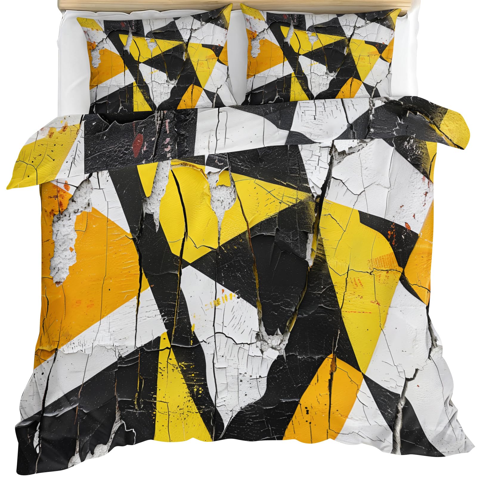 Crack Graffiti-Bettwäsche-Set, King-Size-Bett, Retro-Geometrie, Bettbezug mit 2 Kissenbezügen, Street Art, weich, leicht, pflegeleicht, für Gästezimmer für Erwachsene (220 x 230 cm)