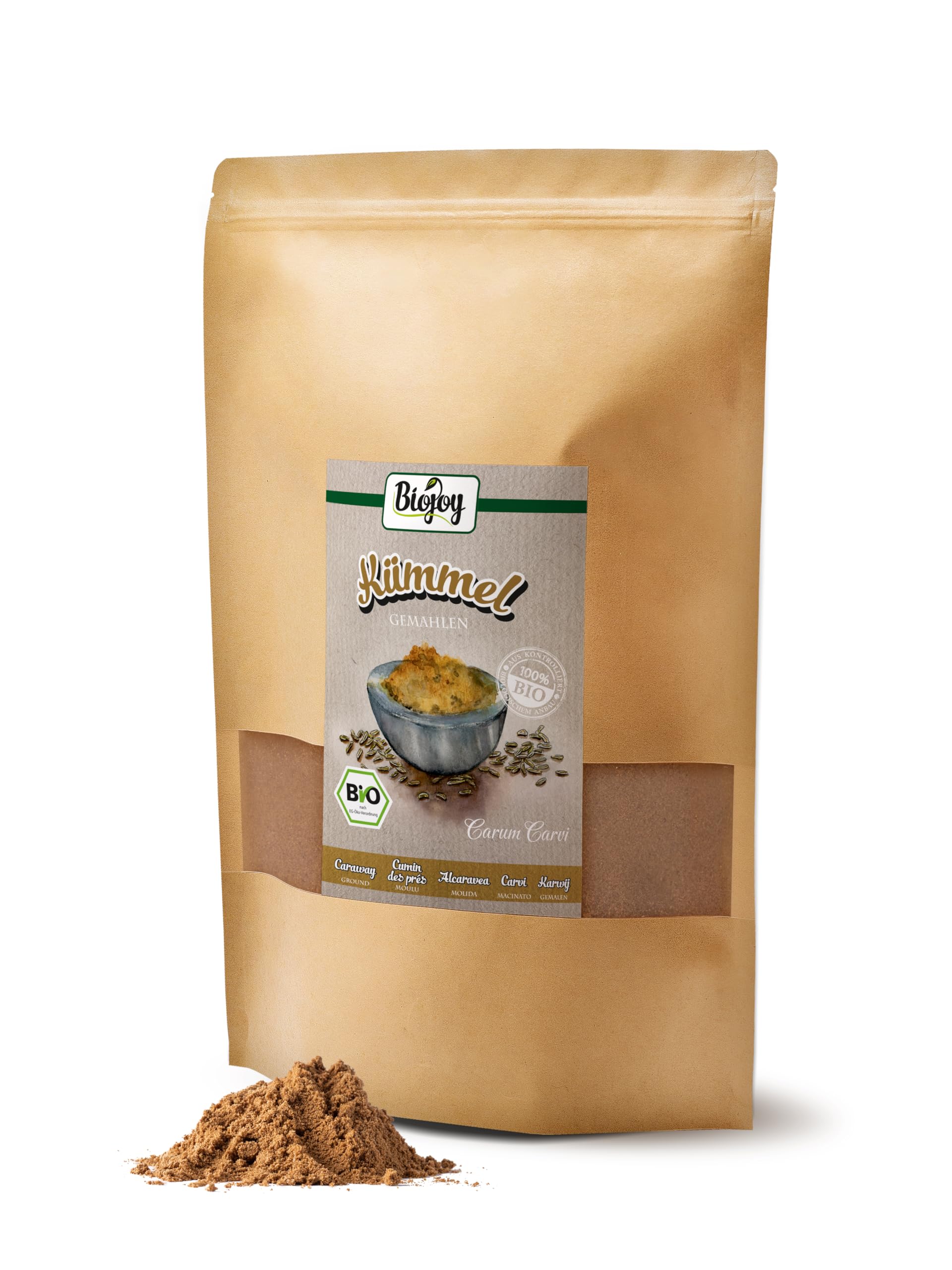 Biojoy Semi di carvi BIO macinati, carvi in polvere, 1 kg | Dalla Polonia, ideale per la cottura al forno o per insaporire, Carum carvi L.