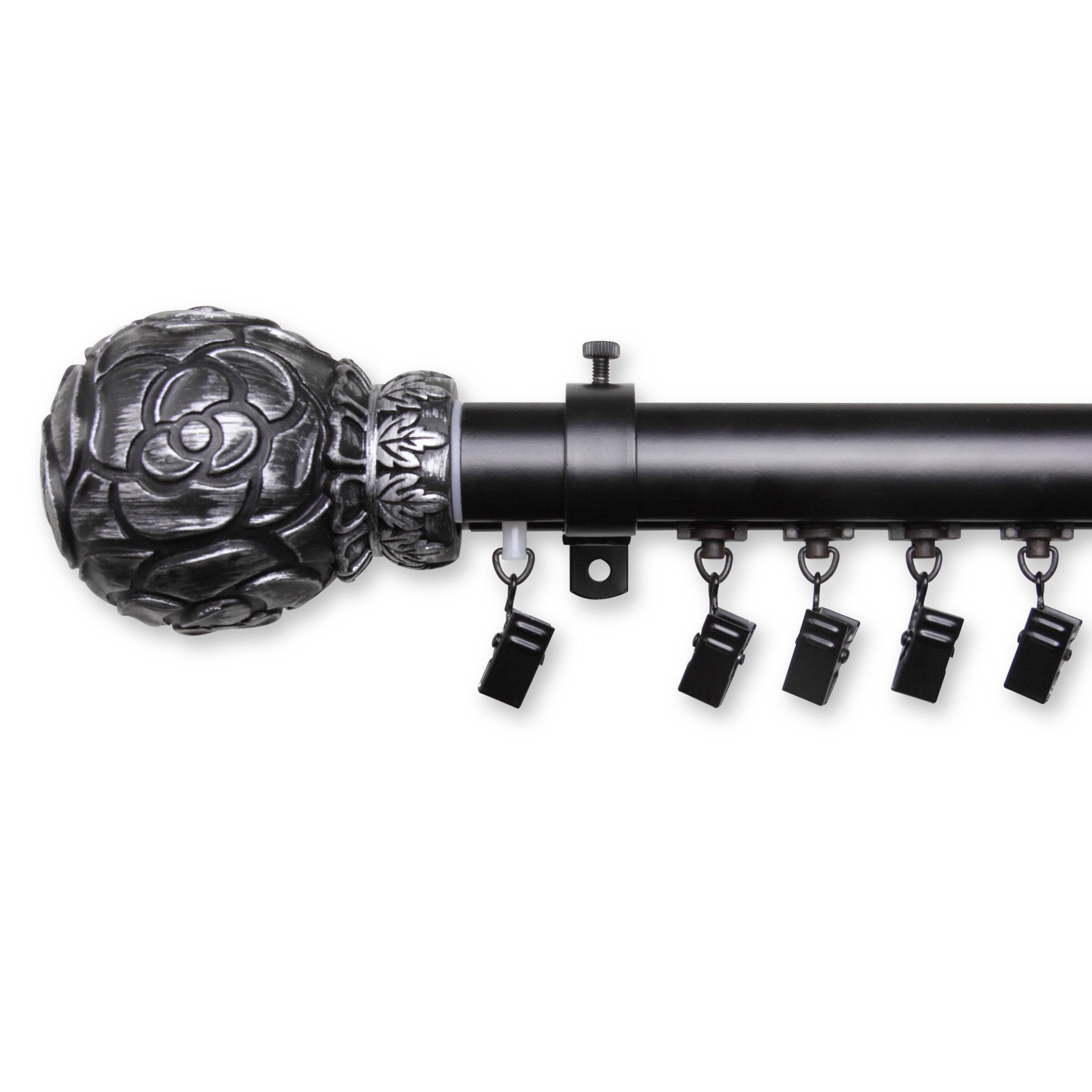 A&F Rod Decor - Rosette Cordless Traverse Rod 110-156 inch - Black