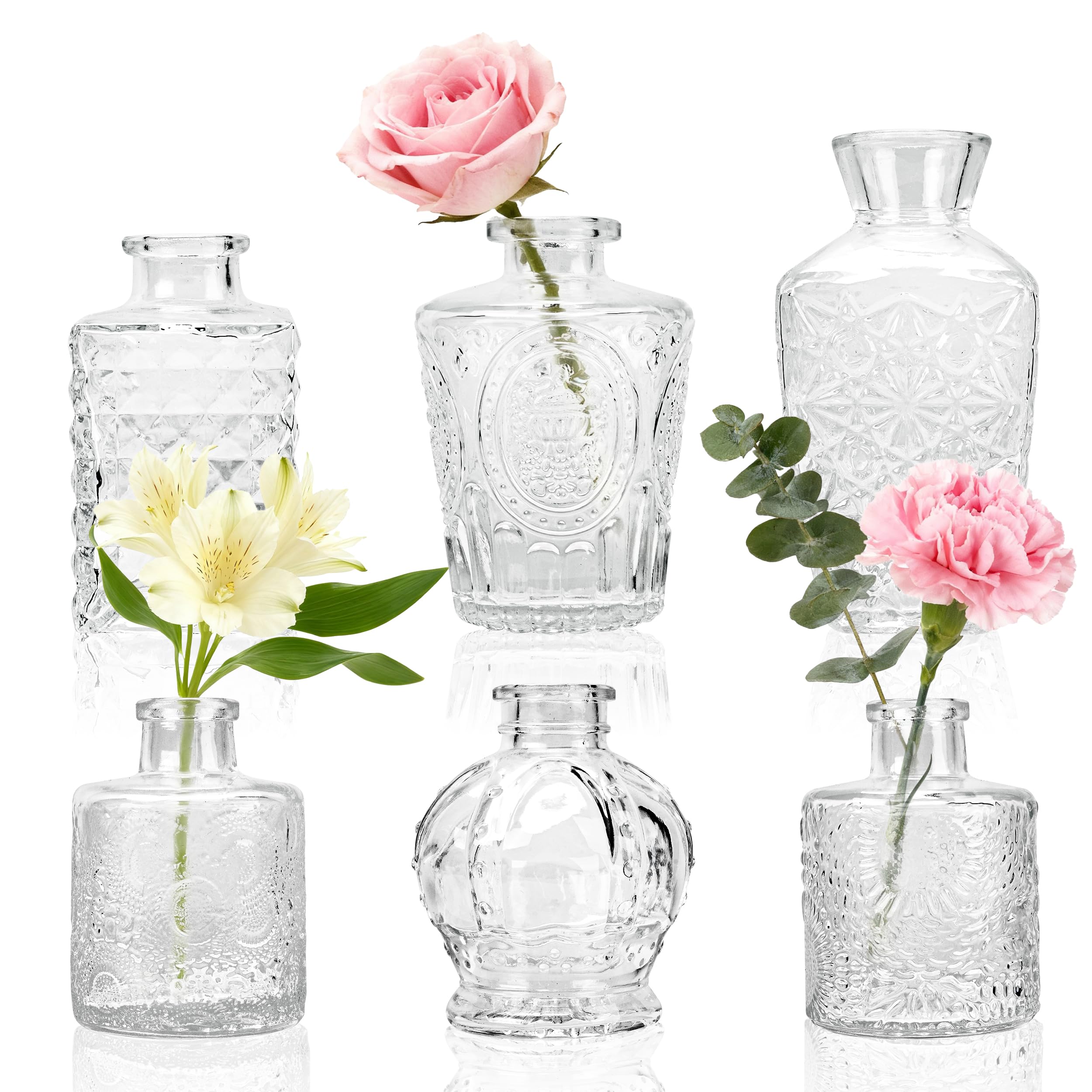 BTSD-home Glass Bud Vases Set of 6, Small Vases for Flowers, for Table Decorations, Wedding Decor and Home Decor