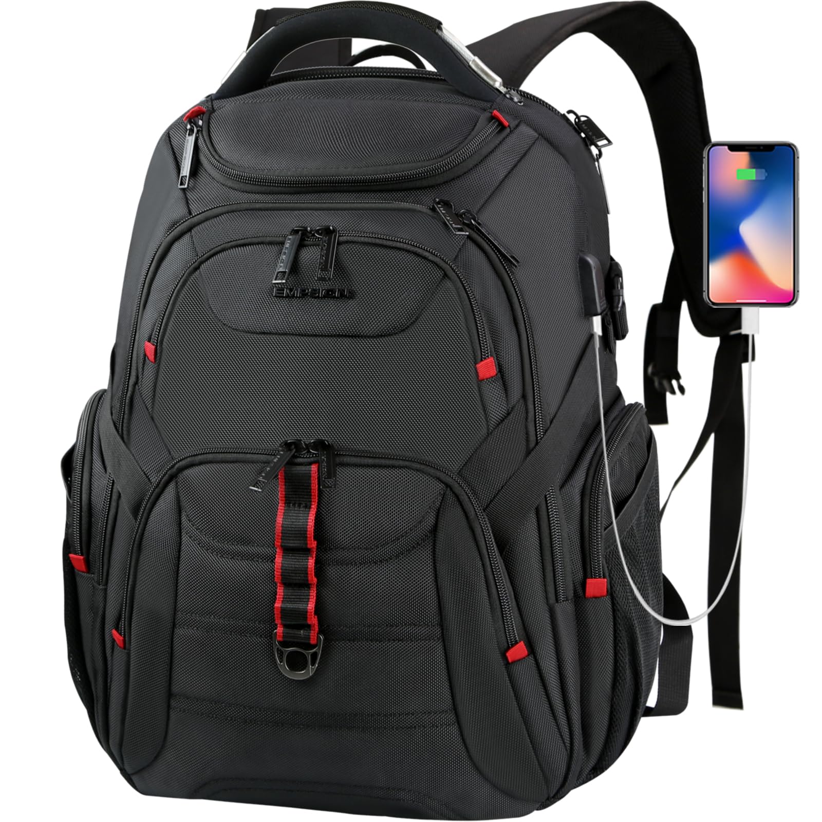 EMPSIGN Travel Laptop Backpack 17.3 Inch, Extra Large Laptop Backpack for Men, Water Resistant Work Business Laptop Bag with USB Charging Port, Computer Rucksack for Men Women College School Black