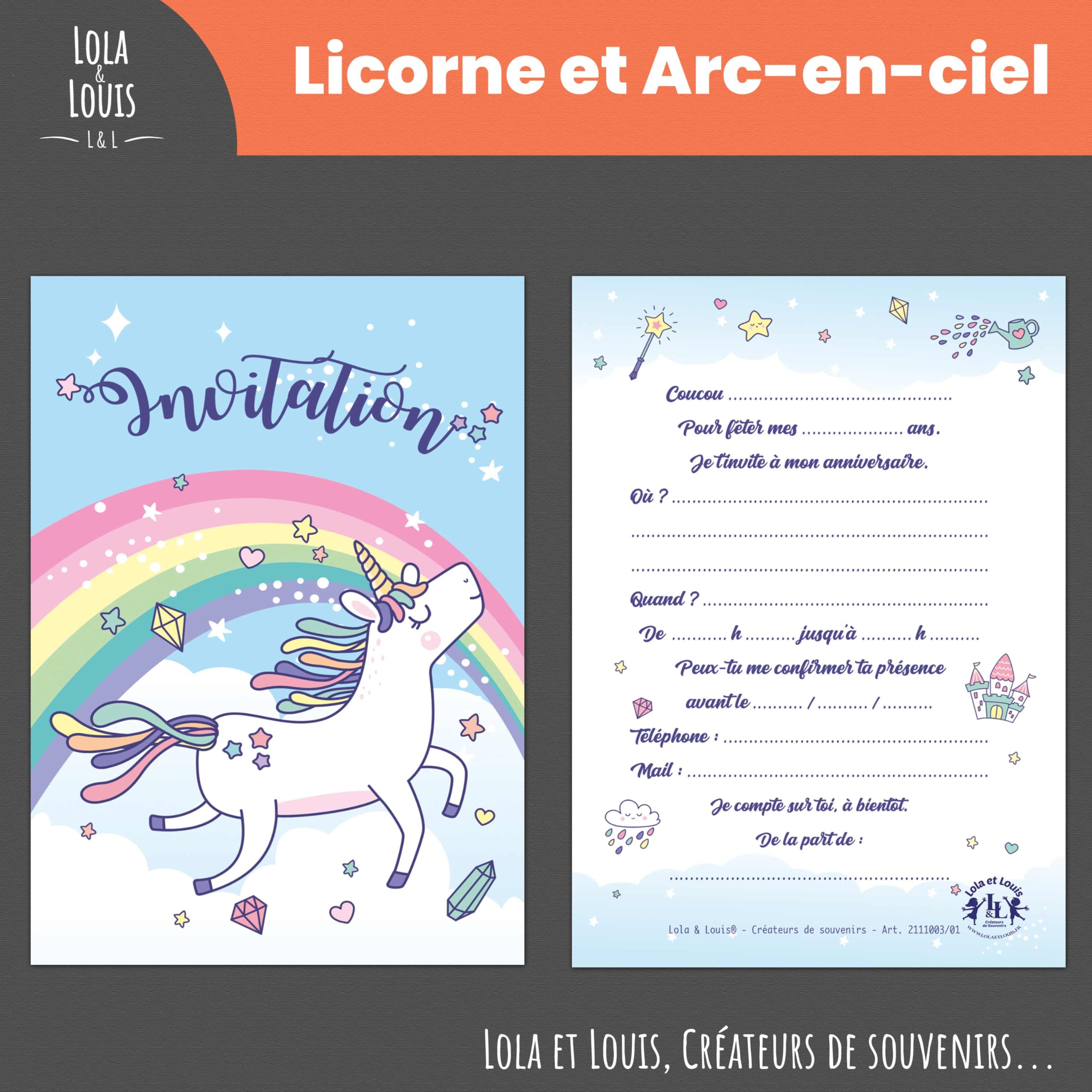 Lola et Louis (L&L) 10 biglietti d'invito per bambini con buste