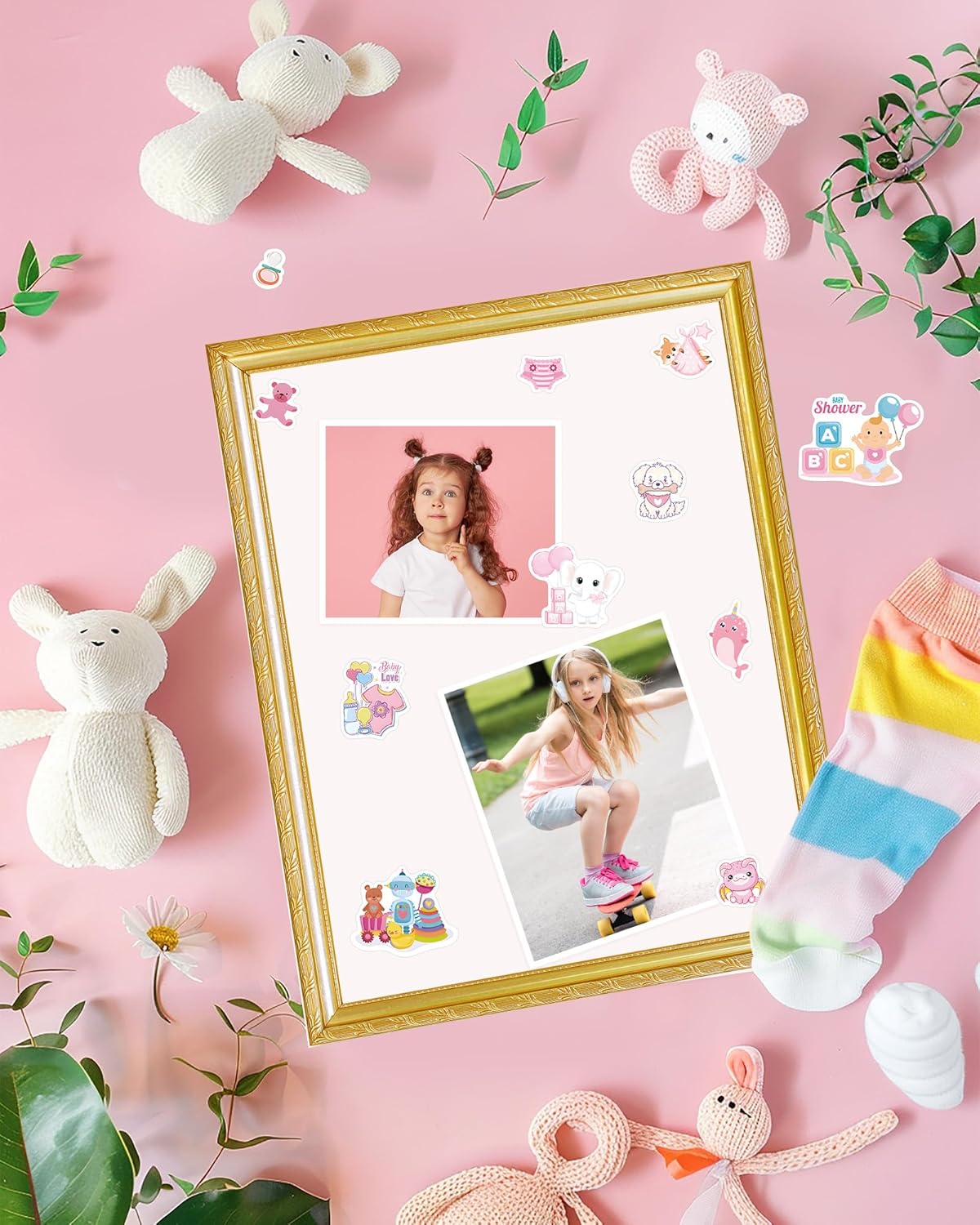 32Sheets Pink Baby Girl Stickers Cute 480+pcs Baby Stickers Kawaii Newborn Pregnant Babies Album Sticker for Water Bottle Kindle Planner Decorating Babies Party Favor Shower Scrapbooking Supplies